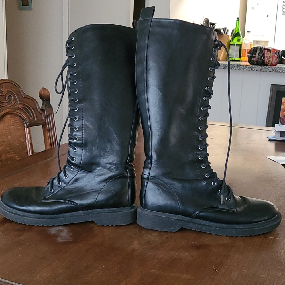 Black knee high combat boots
